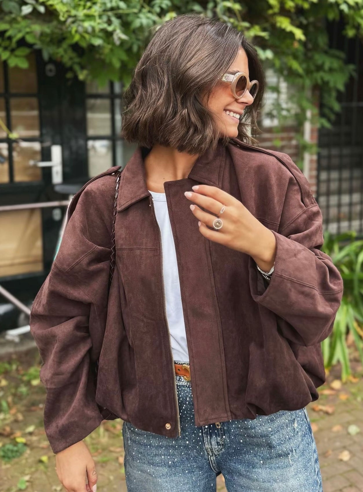 Sophia Suede Aviator Jacket