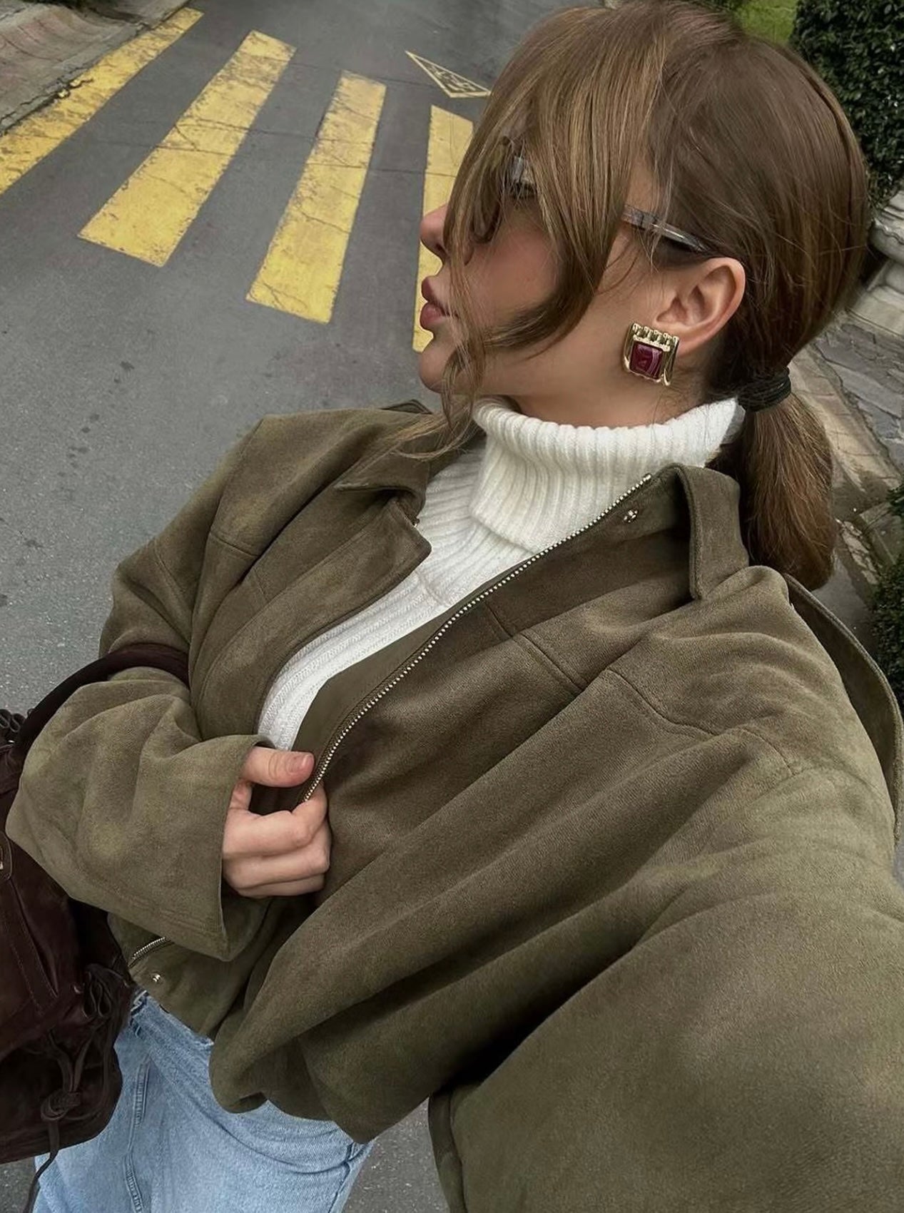 Sophia Suede Aviator Jacket